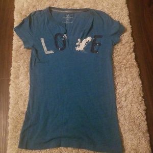 American Eagle LOVE shirt sz Small Blue GUC